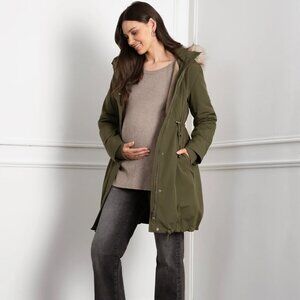 Seraphine Penelope Maternity Olive Green 3-in-1 Parka Coat Sz 10